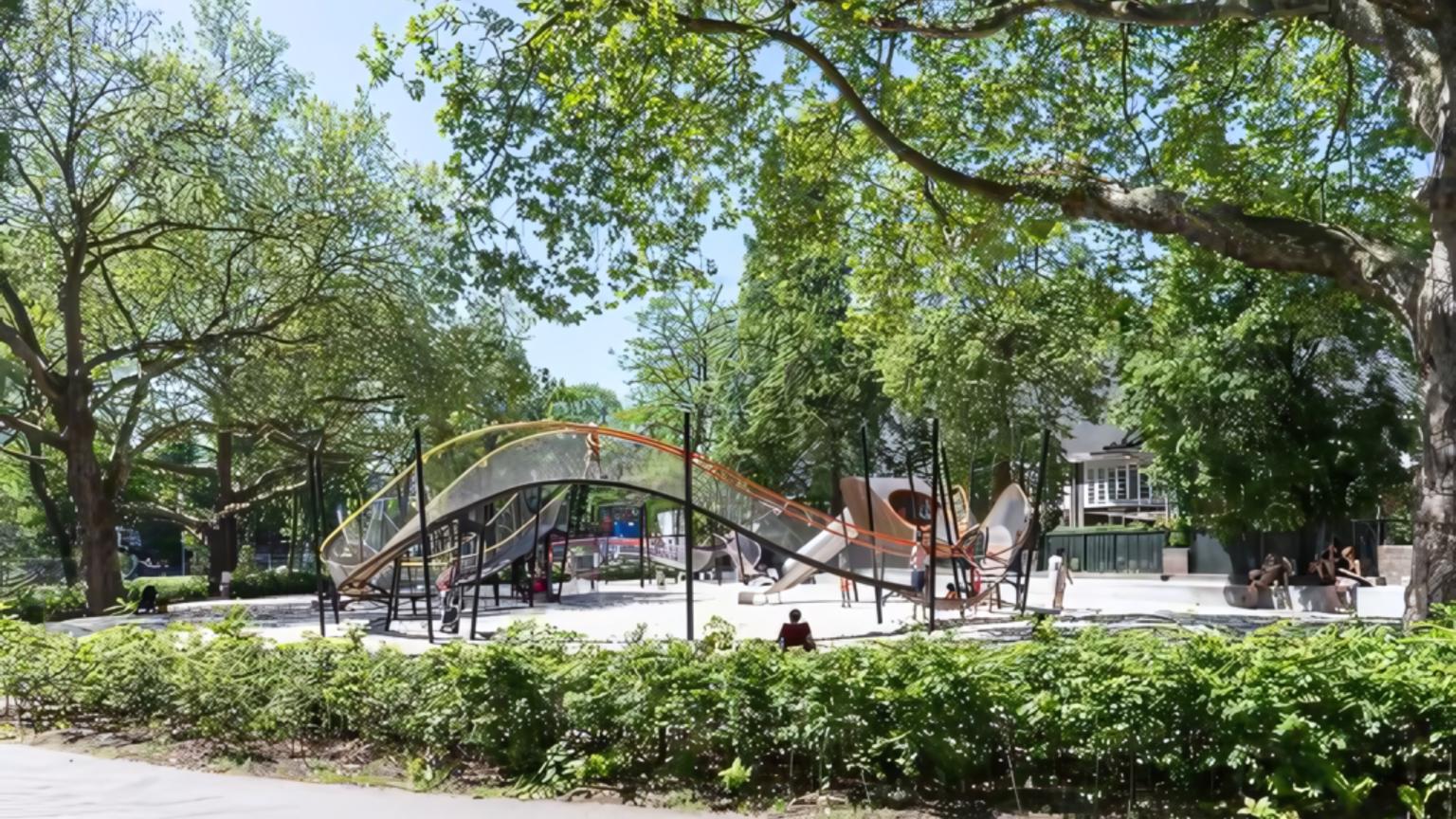 Winding path in the playground of Oorsterpark in Amsterdam
