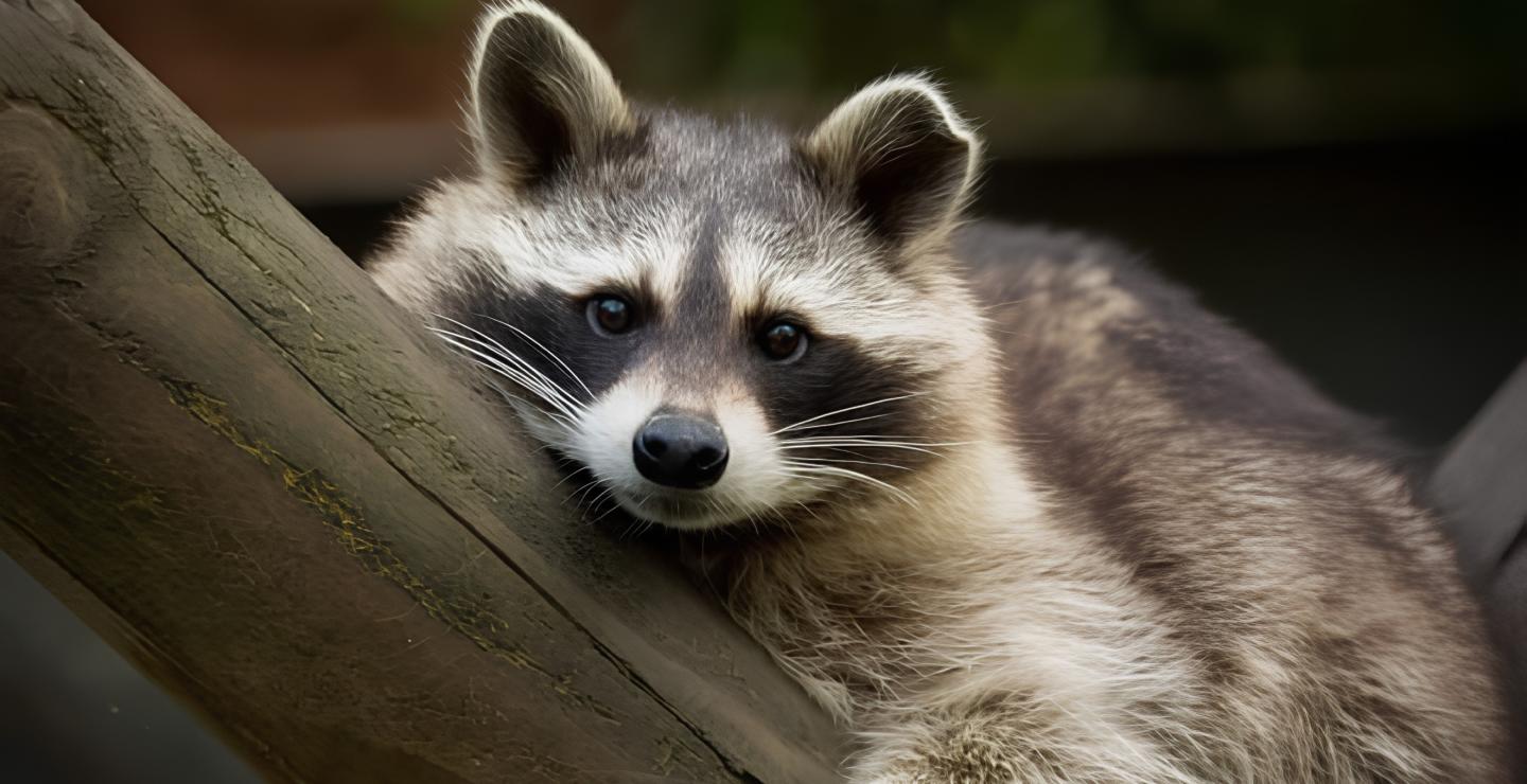 A raccoon clinging to a tree trunk at the Artisklas mini-zoo.